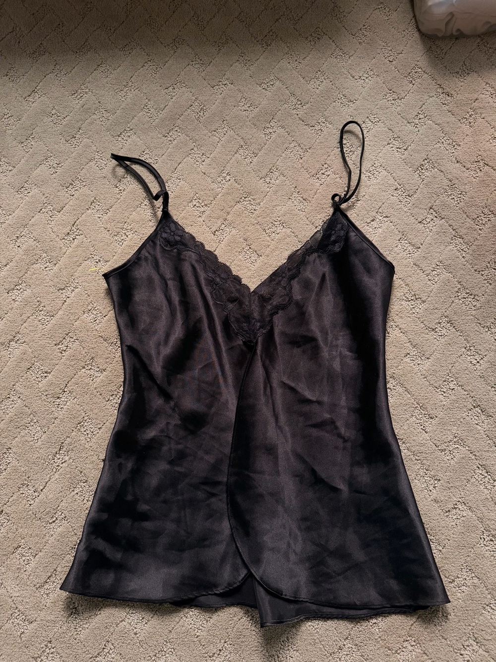 Vintage 90s Black Satin Lace Camisole Top Tulip Hem Vampy Grunge Cami La Senza